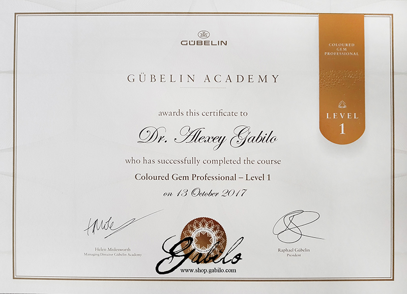 gubelin certificate coloured gem professional gabilo level 1