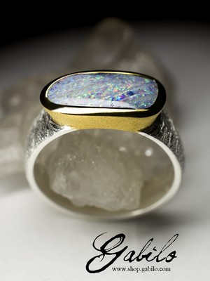 Серебряное кольцо с болдер опалом