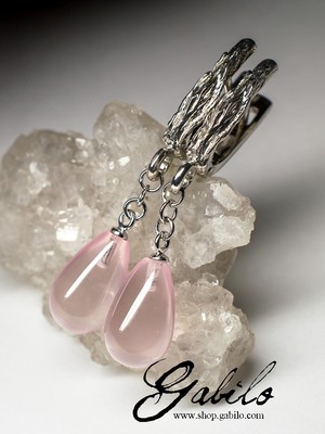 Серебряные серьги с розовым кварцем