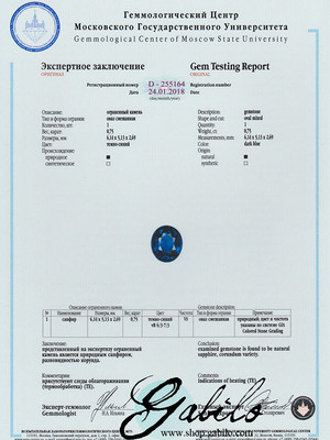 Сапфир овал 0.75 карат с сертификатом