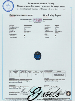 Темно-синий сапфир овал 0.62 карата с сертификатом