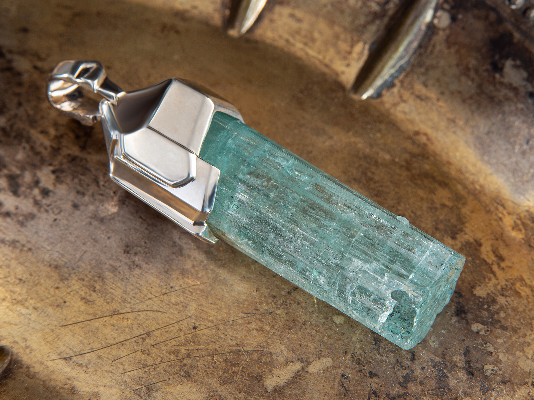 big aquamarine crystal pendant