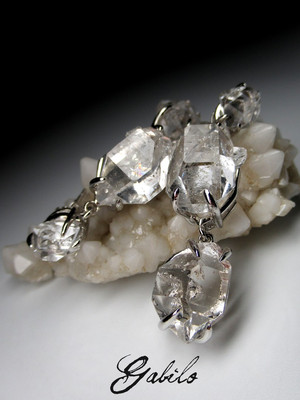 Крупные серебряные серьги с кристаллами Херкимер Даймонда
