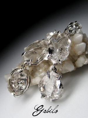 Крупные серебряные серьги с кристаллами Херкимер Даймонда