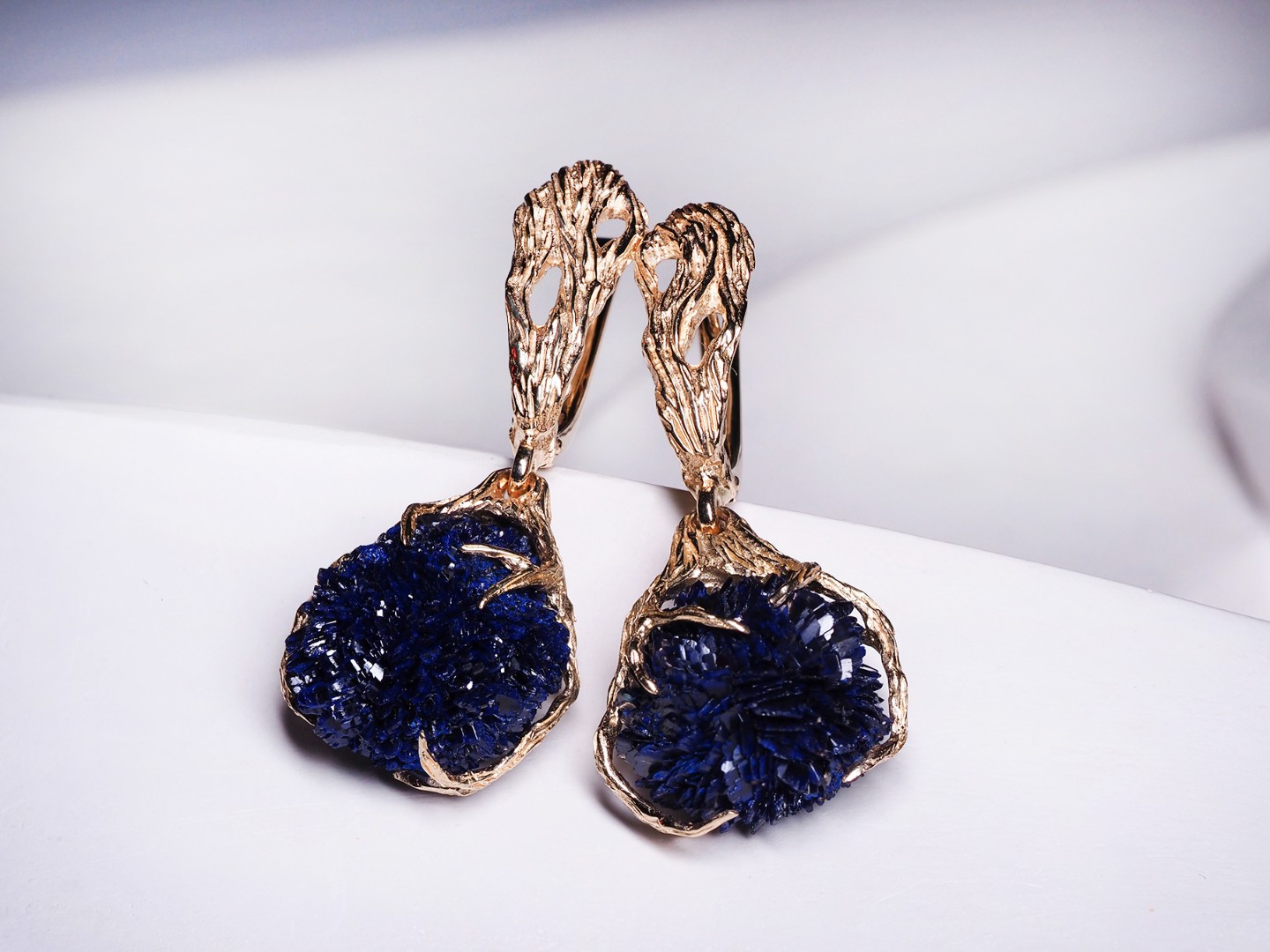 azurite gold earrings
