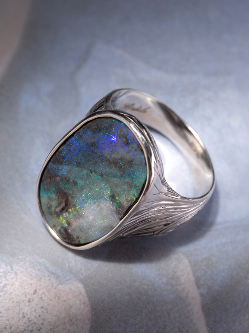 mens boulder opal silver ring