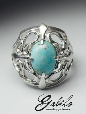 Сертифицированное серебряное кольцо с бирюзой в стиле Ар Нуво