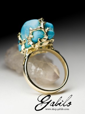 Золотое кольцо с бирюзой Аризона 1 сорт