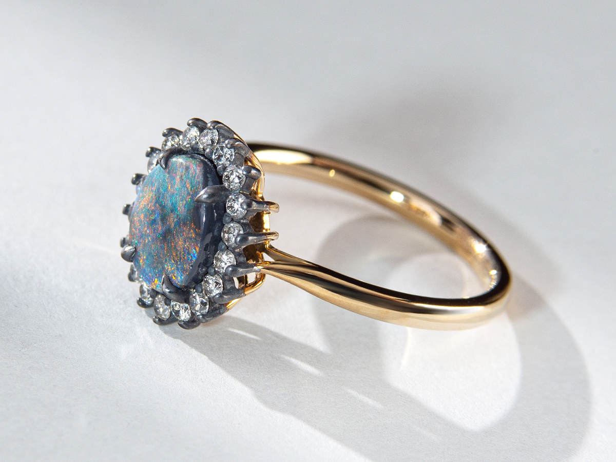 black opal diamond gold ring