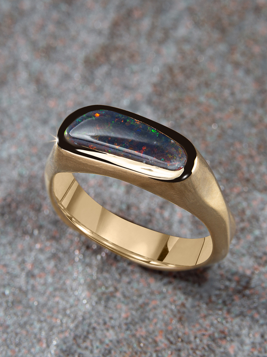 black opal mens gold ring