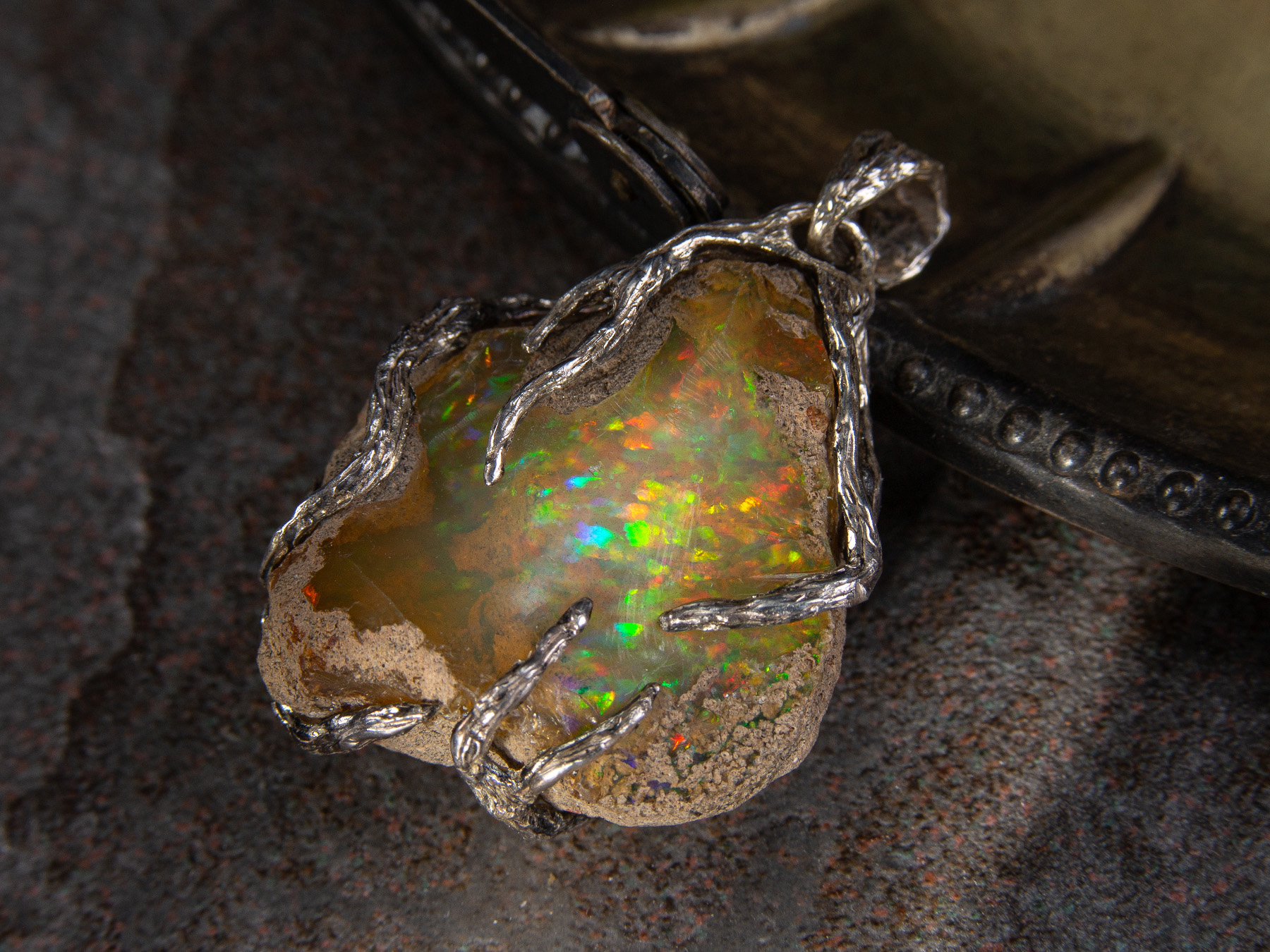 ethiopian opal gold pendant