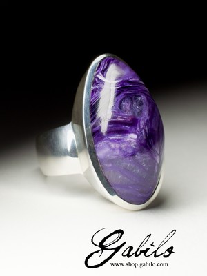 Мужское серебряное кольцо с чароитом первый сорт