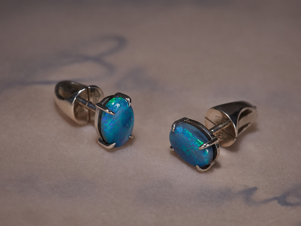 black opal silver earrings