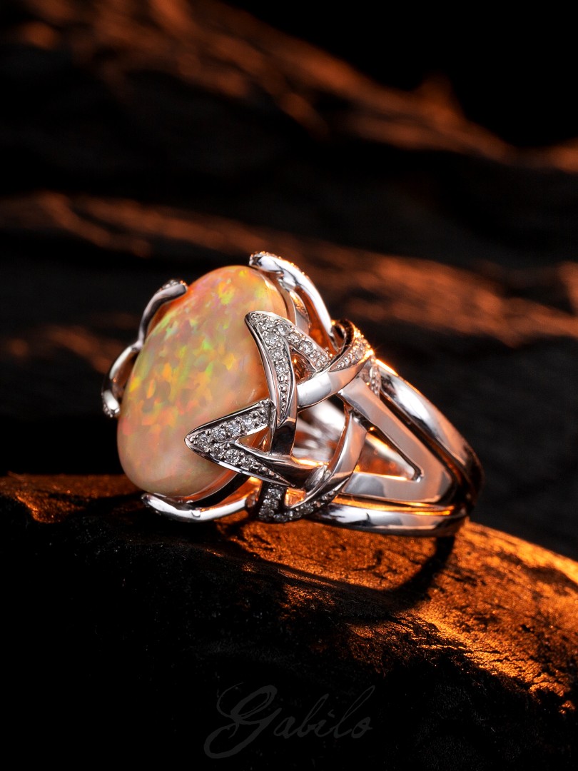 ethiopian opal diamond gold ring
